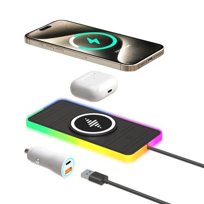 Good price Silicone Car Wireless Charging Pad RGB LED Qi Apple Samsung Earbuds Compatibility online