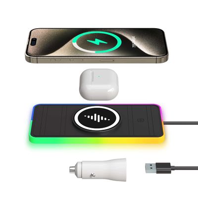 2025 A8X Magnetic Suction 15W/10W Car Charger With Ambient Light For Apple And Samsung Phones Charging
