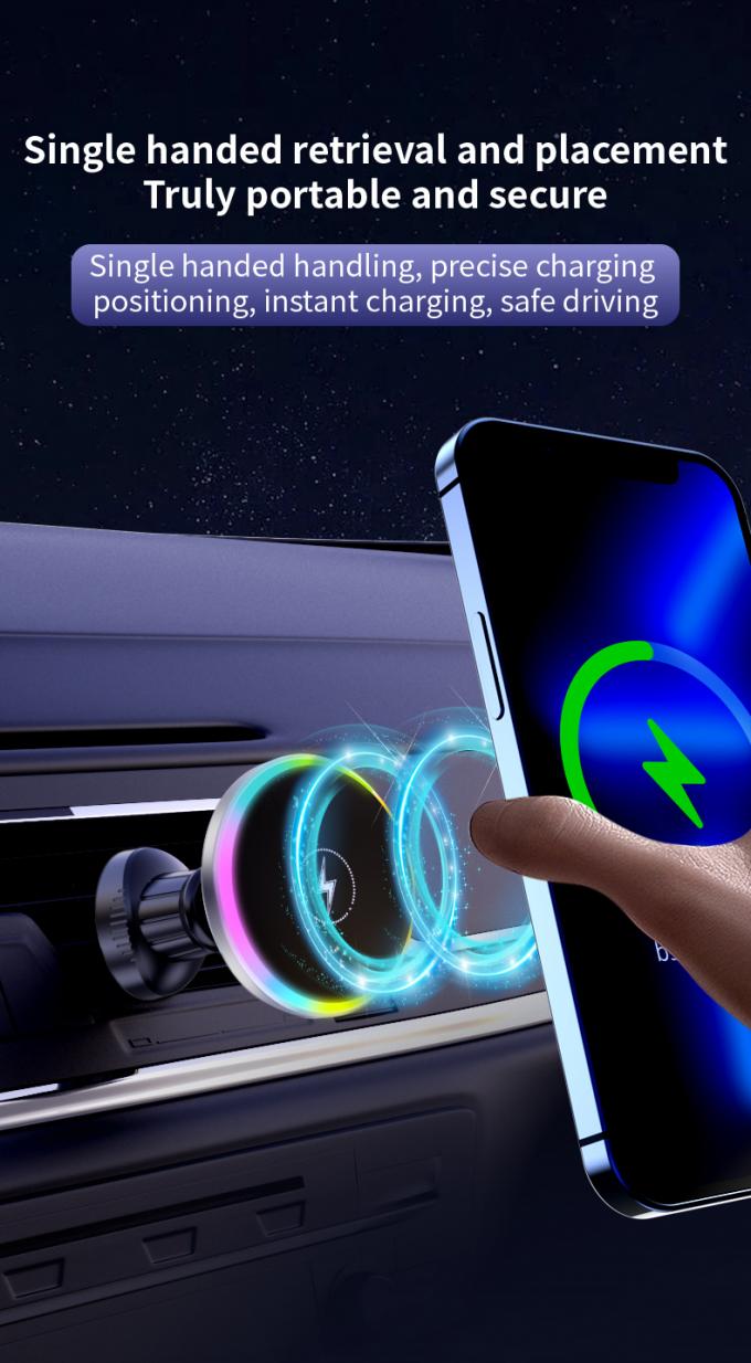 15W Convenient Car Wireless Charging Car Phone Mount With Ambient Light 3