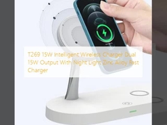 T269 15W Intelligent Wireless  Charger Dual 15W Output With Night Light Zinc Alloy  Fast Charger